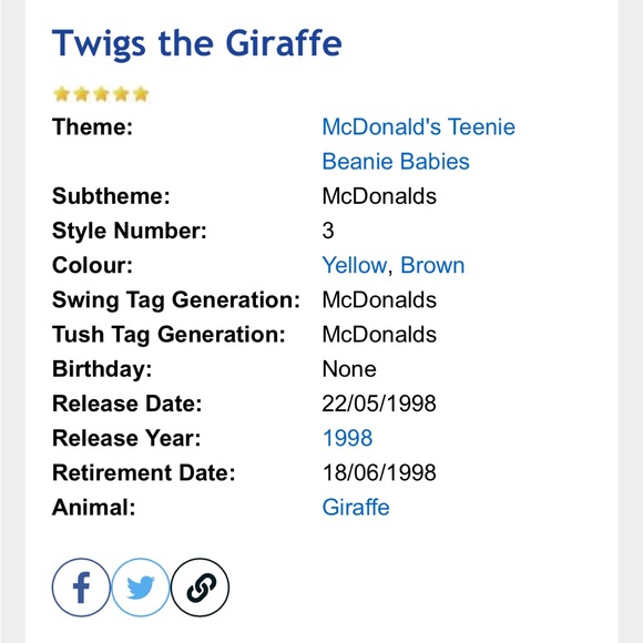 Vintage McDonald TY Beanie Babies # 3 - Twigs w/ Multiplies Errors unopened - Picture 3 of 10